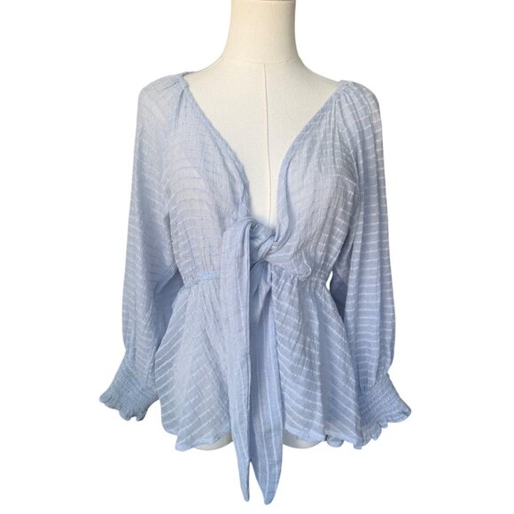 Flawless Anthropologie Sheer Long Sleeve Top Size M Blouse Boho Smocked Striped - Picture 1 of 7
